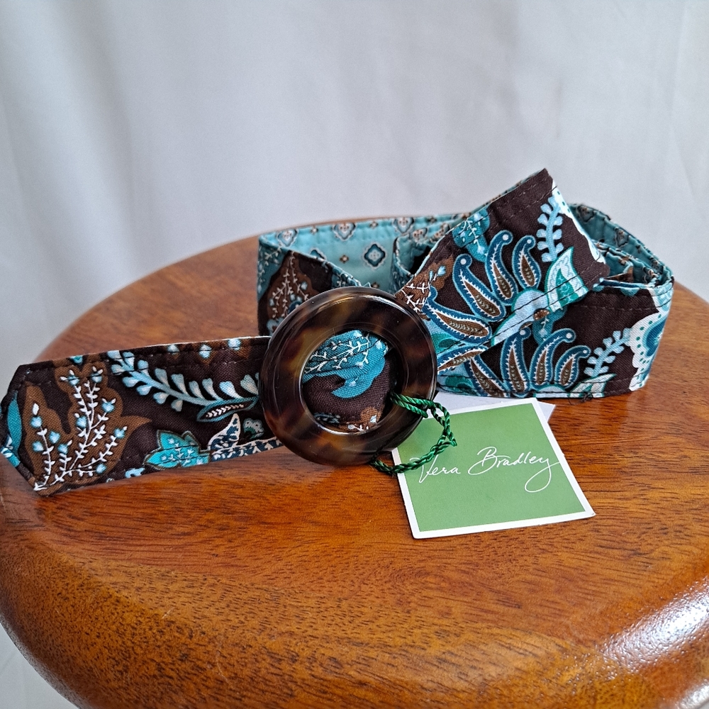 Vera Bradley Blue Java Fabric Belt Tortoise Buckle